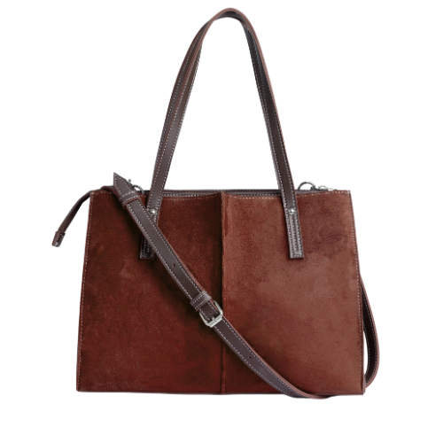 Brown Suede and Faux Leather Handbag
