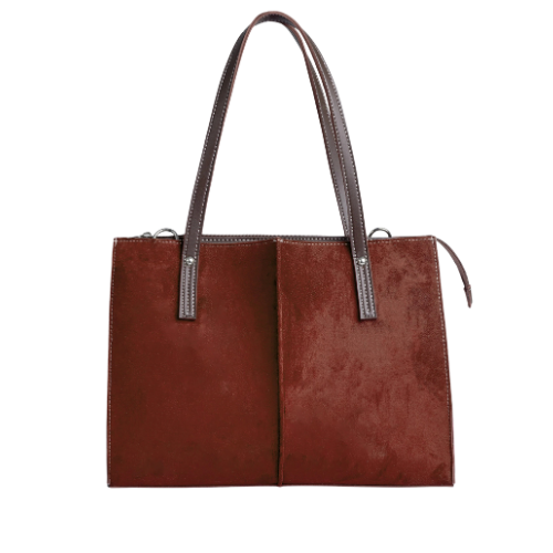 Brown Suede and Faux Leather Handbag - Image 2