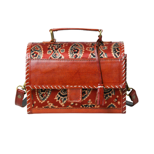 Handcrafted Ajrak Leather Satchel - Image 3