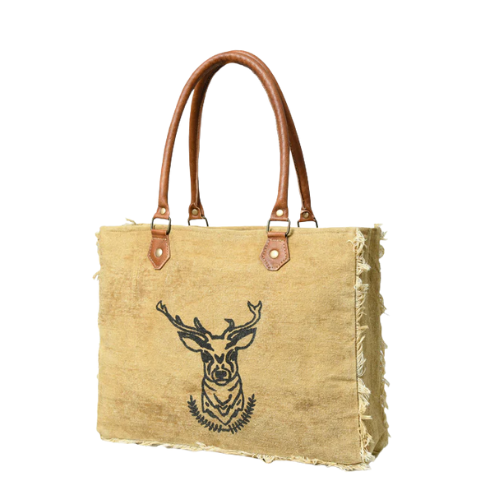 Rustic Stag Emblem Canvas Tote Bag - Image 2